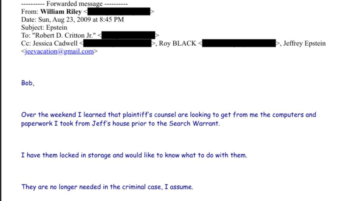 Photo of Emails in the Jeffrey Epstein files mentioned storage facilities.