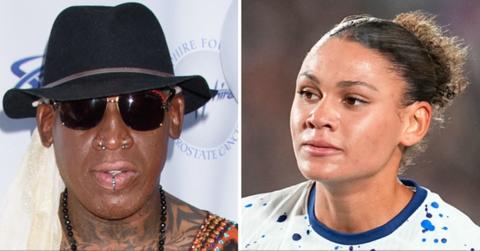 Split photos of Dennis Rodman and Trinity Rodman.