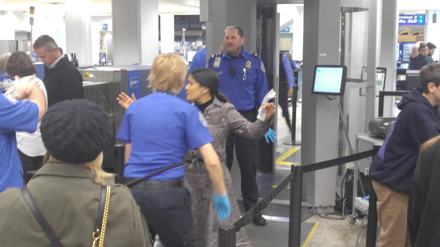 *EXCLUSIVE* Salma Hayek frisked by TSA after returning from Sundance Film Festival