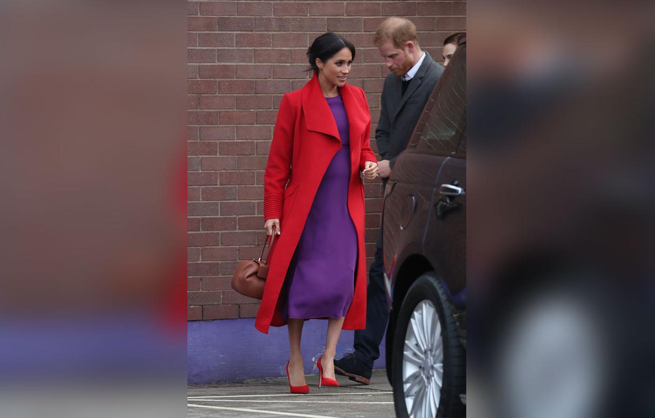 Pregnant Meghan Markle Channels Princess Diana In Her Purple & Red Outfit