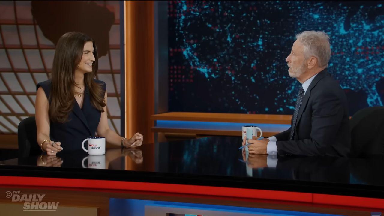 Image of Jon Stewart praised Kaitlan Collins after the president’s latest criticism.