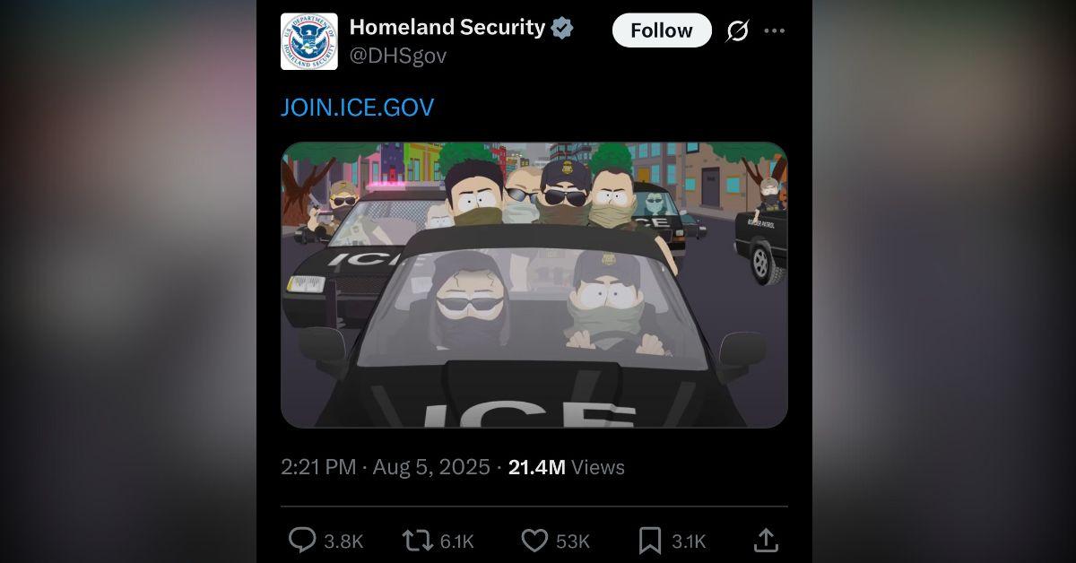 photo of Homeland Security used a direct image from 'South Park' to promote their ICE website