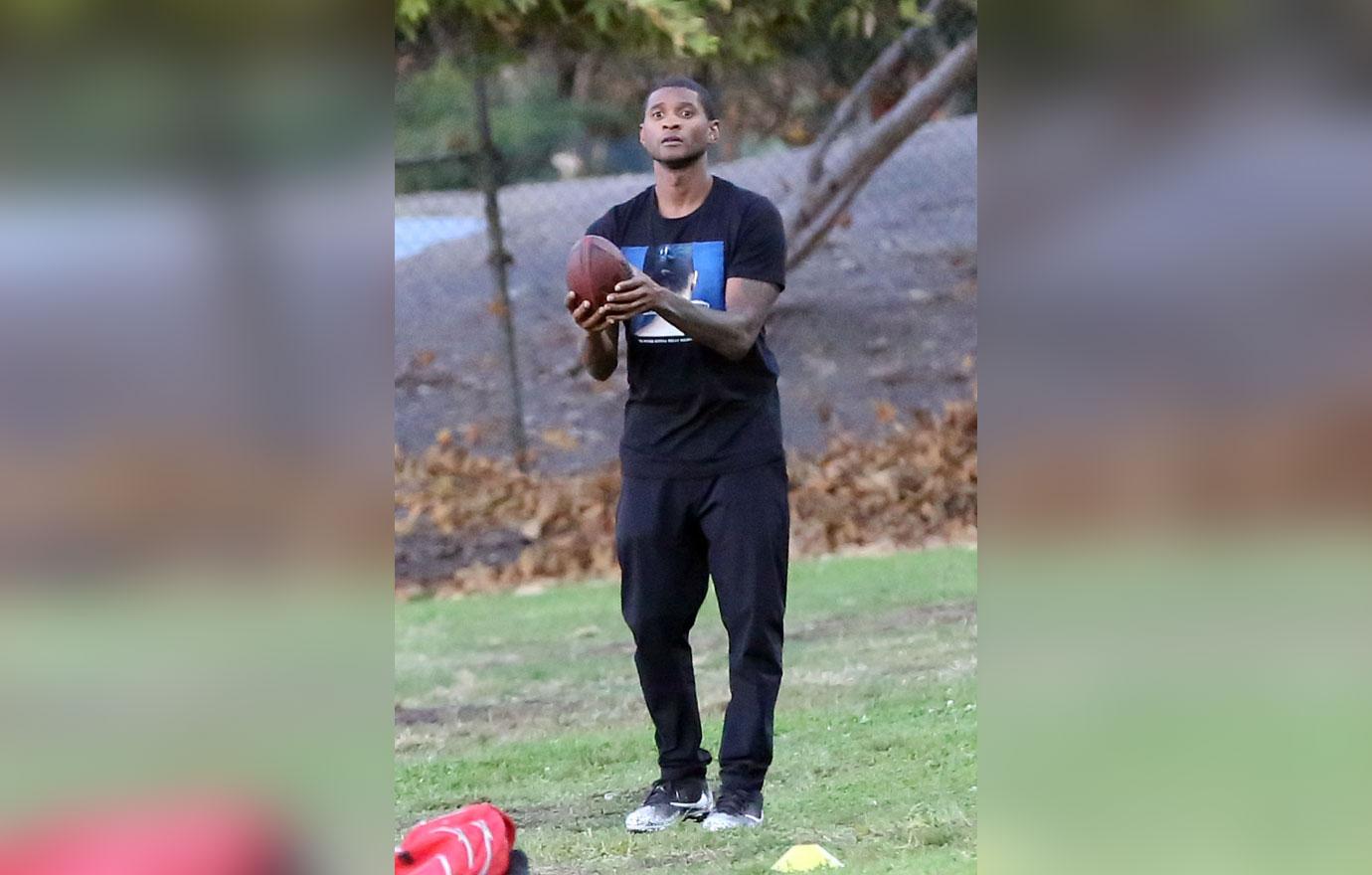 Usher Plays Football With Son Amid Herpes Drama