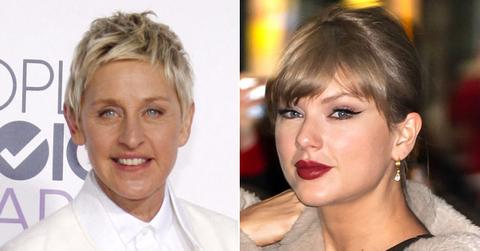 Split photo of Ellen DeGeneres and Taylor Swift.