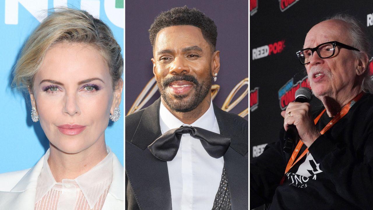 Split image of Charlize Theron, Colman Domingo, and John Carpenter.