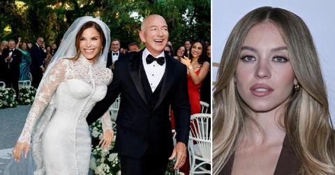Photo of Lauren Sánchez and Jeff Bezos; picture of Sydney Sweeney.