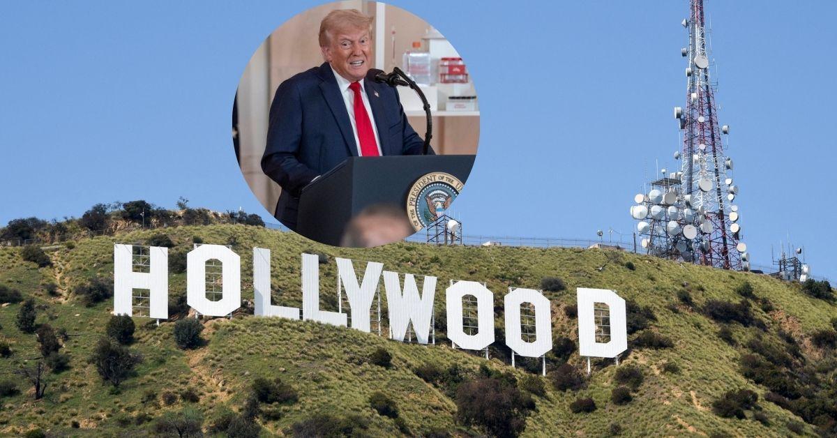 Composite photo of Hollywood sign and Donald Trump