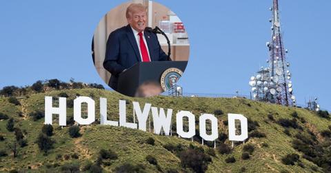 Composite photo of Hollywood sign and Donald Trump
