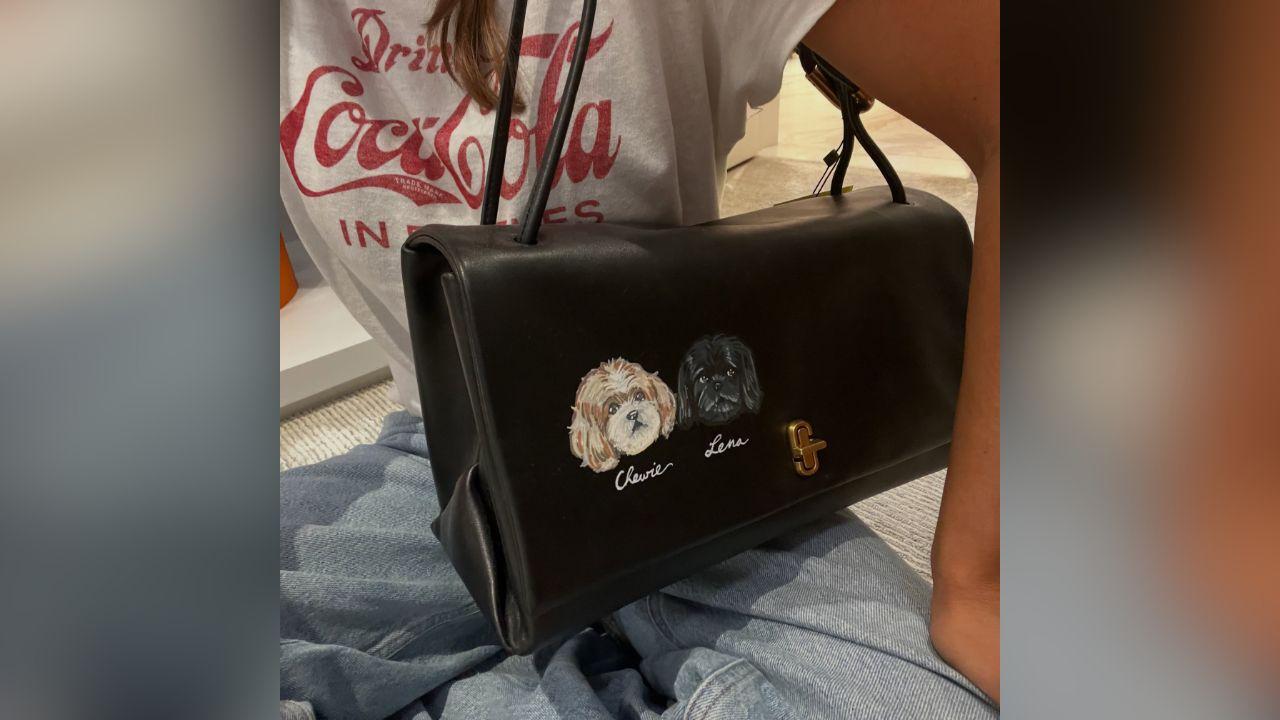 Image of Lola Consuelos shared photo of a purse featuring the faces of her family pups Lena and late dog Chewie.