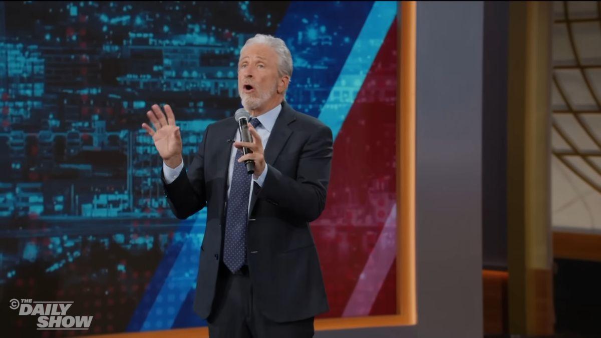 Photo of Jon Stewart compared Donald Trump to Adolf Hitler.