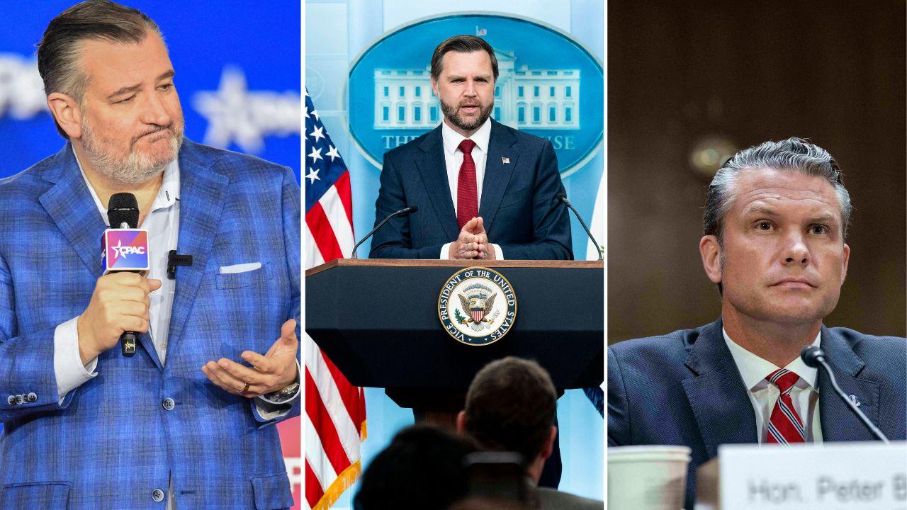 Split photo of Ted Cruz, J.D.Vance and Pete Hegseth