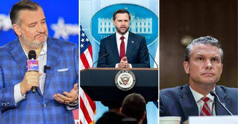Split photo of Ted Cruz, J.D.Vance and Pete Hegseth