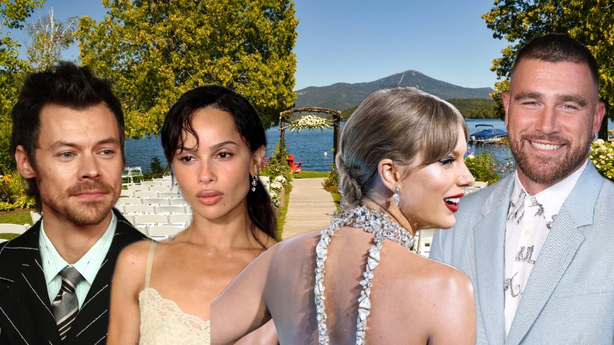 Photo of Harry Styles and Zoë Kravitz; photo of Taylor Swift and Travis Kelce