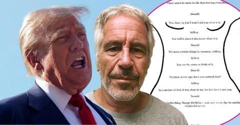 Photo of Donald Trump, Jeffrey Epstein and the birthday card Trump sent Epstein.