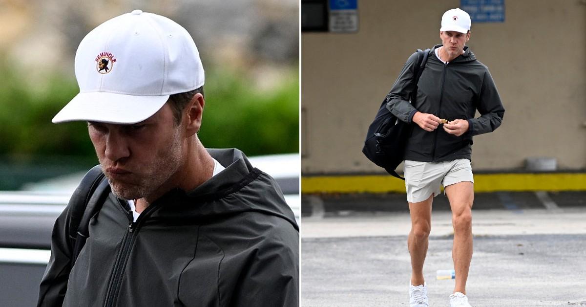 tom brady looks glum post gym pp