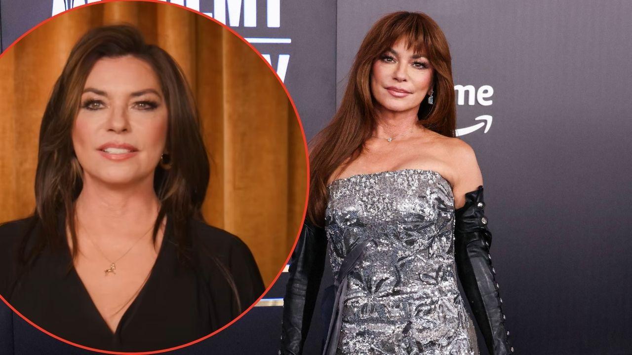 Split photo of Shania Twain
