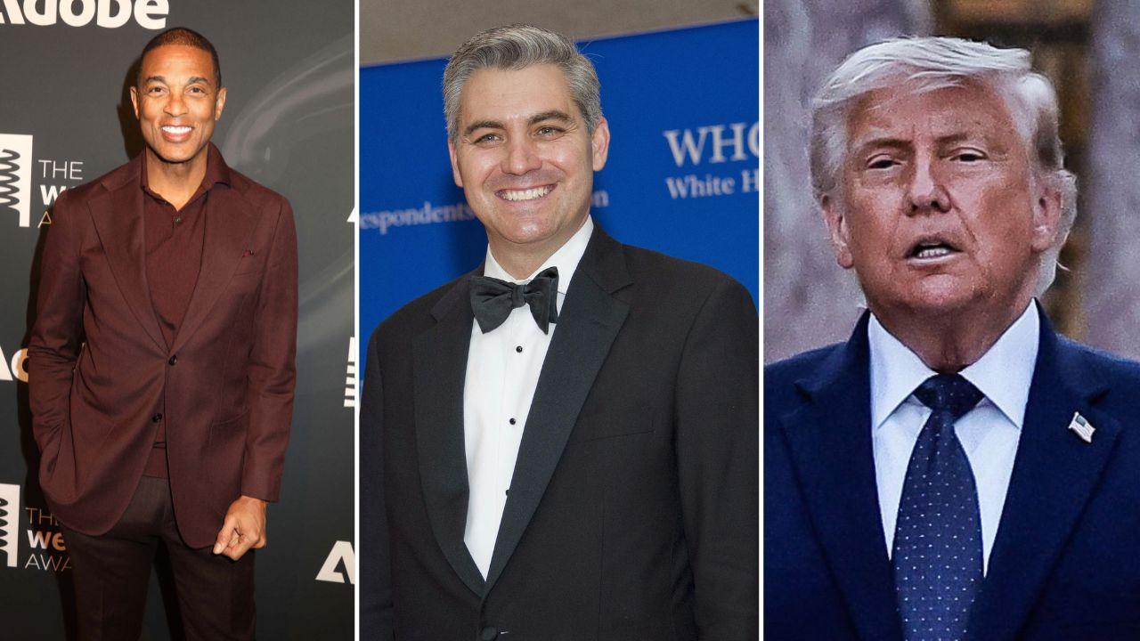 Split photo of Don Lemon, Jim Acosta and Donald Trump