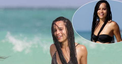 Zoe Kravitz spotted in an animal print bikini at the beach in Miami
