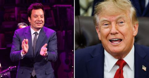 Split photo of Jimmy Fallon and Donald Trump