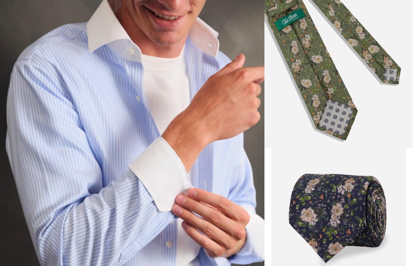 THE TIE BAR -  Pinpoint Non-Iron Dress Shirt & Peony Garden Collection Tie