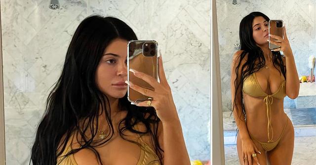 kylie jenner gold good american bikini swimwear shop