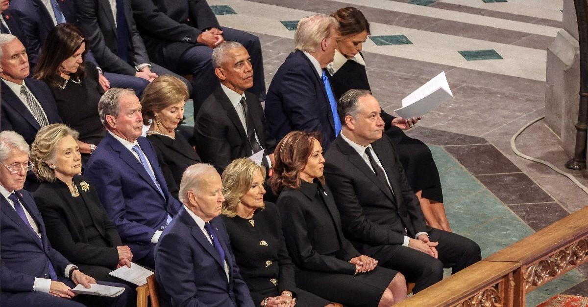 Photo of Kamala Harris and Donald Trump at Jimmy Carter's funeral.