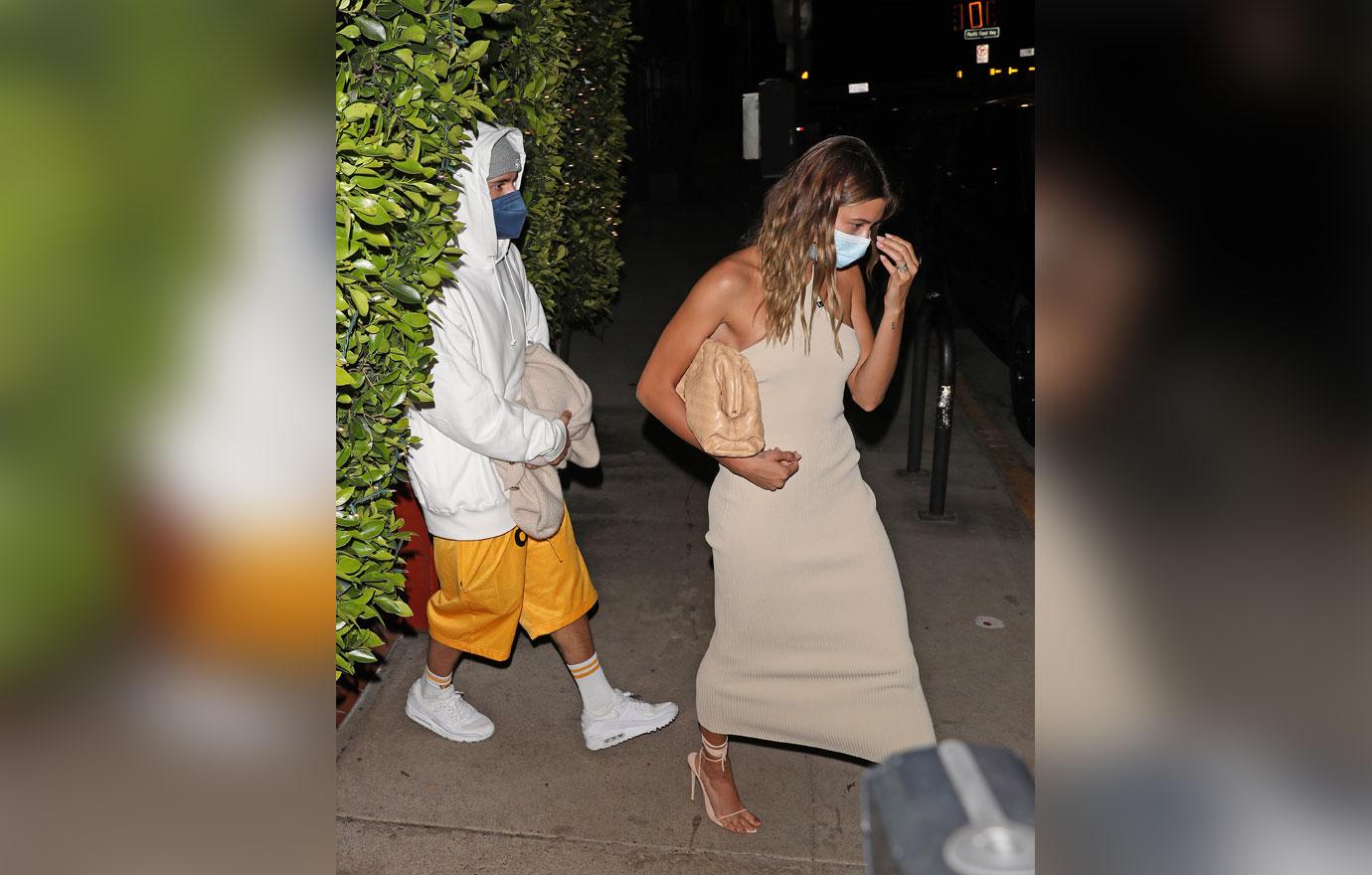 justin bieber hailey bieber grab dinner at giorgio baldi in santa monica