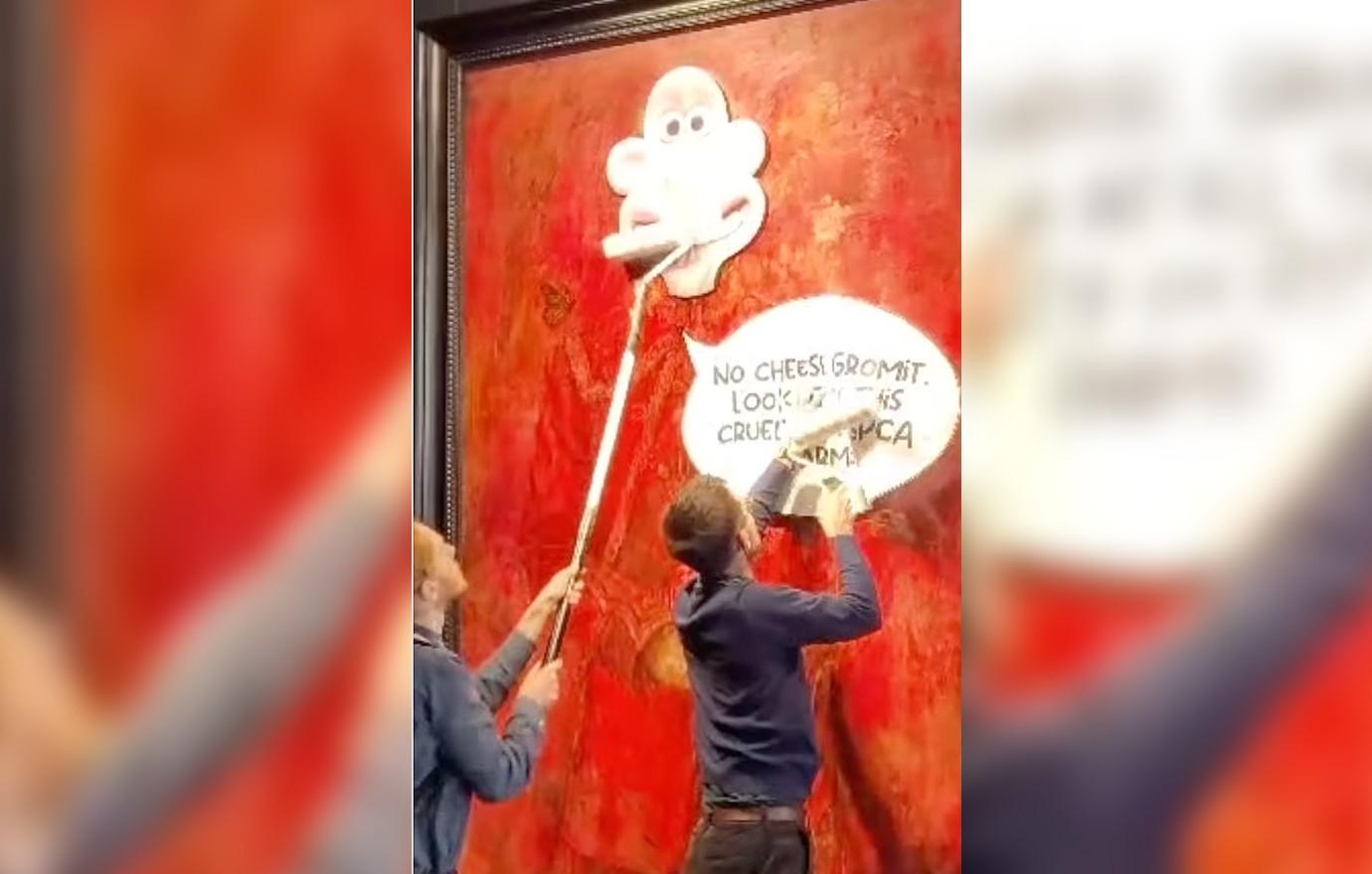 king charles portrait vandalized wallace gromit activists