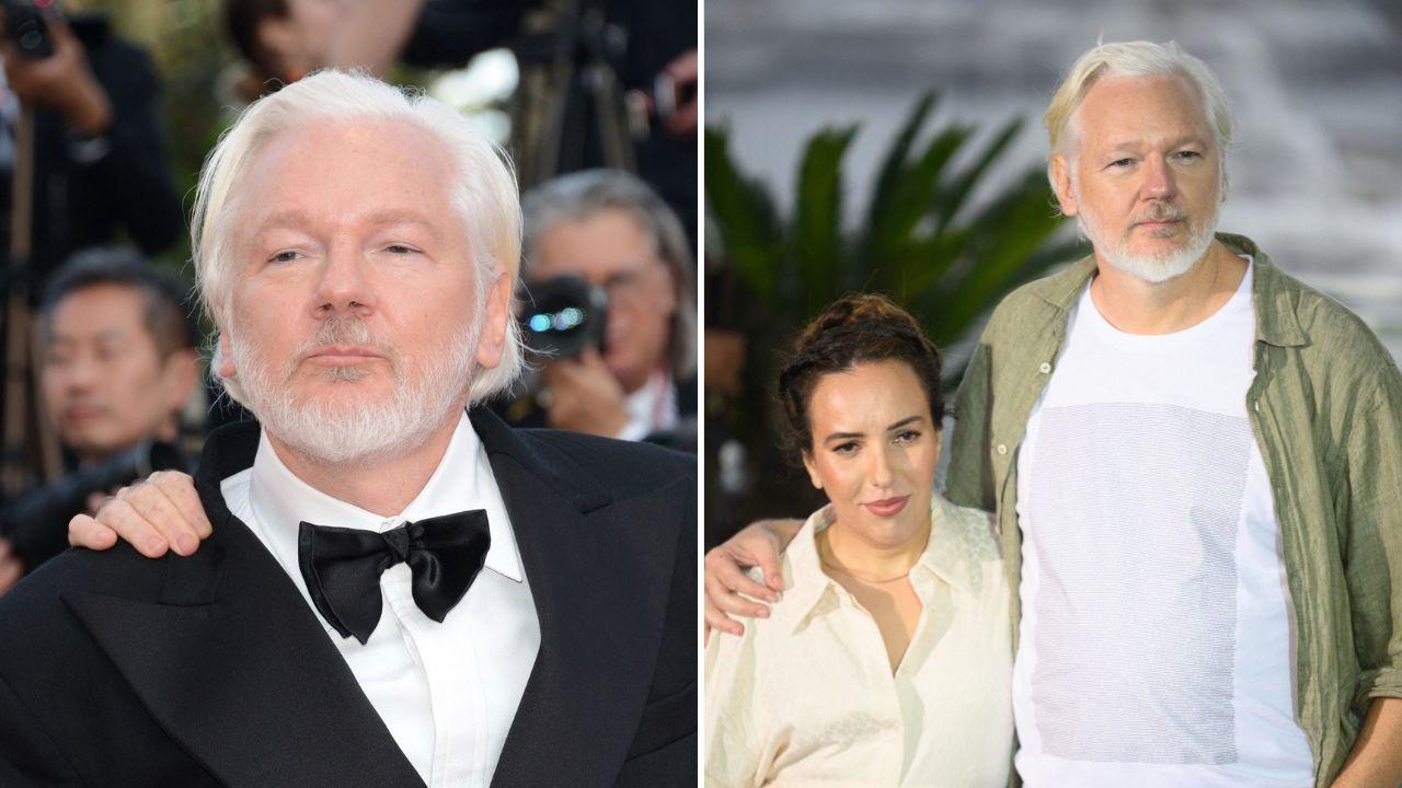 Split photo of Julian Assange & Stella Assange