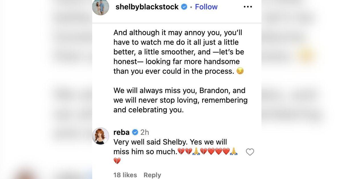 image of Reba McEntire commented about Brandon Blackstock's death.