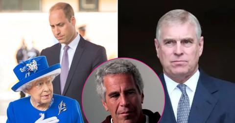 Composite photo of Prince William, Queen Elizabeth II, Jeffrey Epstein and ex-Prince Andrew