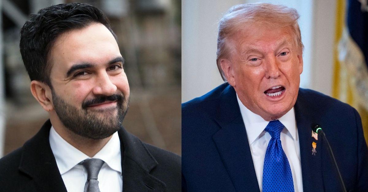 split photo of zohran mamdani and donald trump