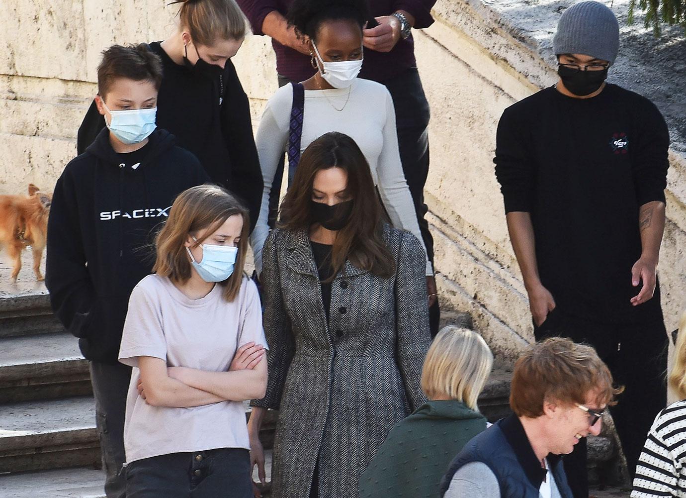 angelina jolie struts spanish steps explores rome with kids before eternals premiere in italy photos