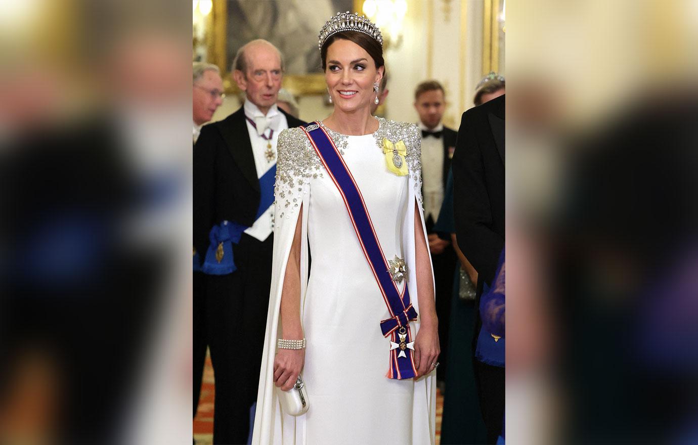 kate middleton king charles banquet crystal gown tiara photos