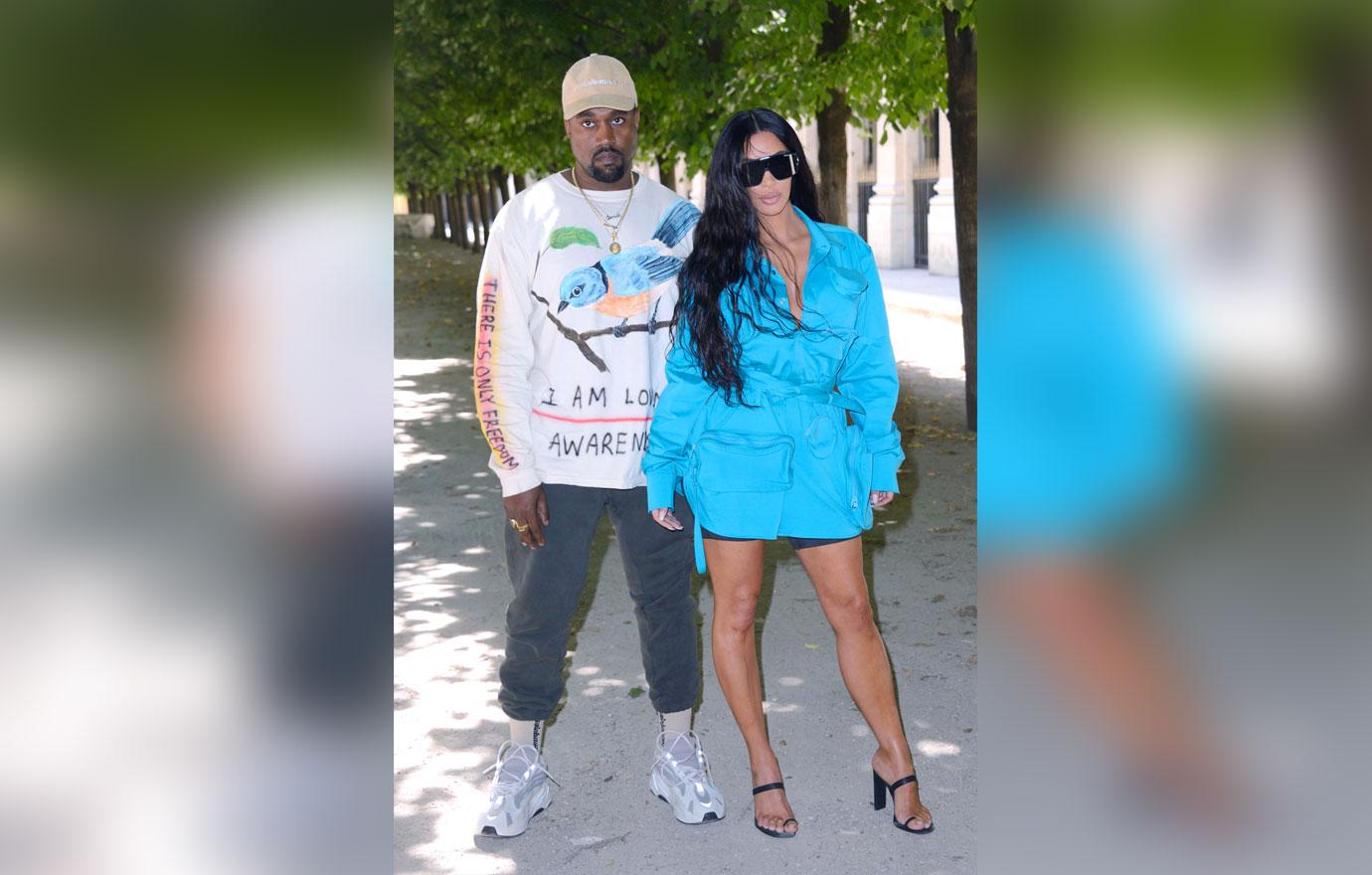 Kim kardashian In Blue Dress With Kanye West