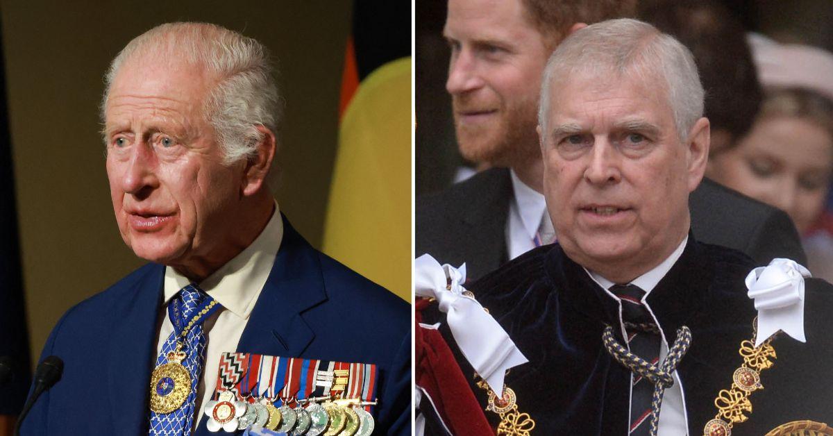 Composite photo of King Charles and Prince Andrew.