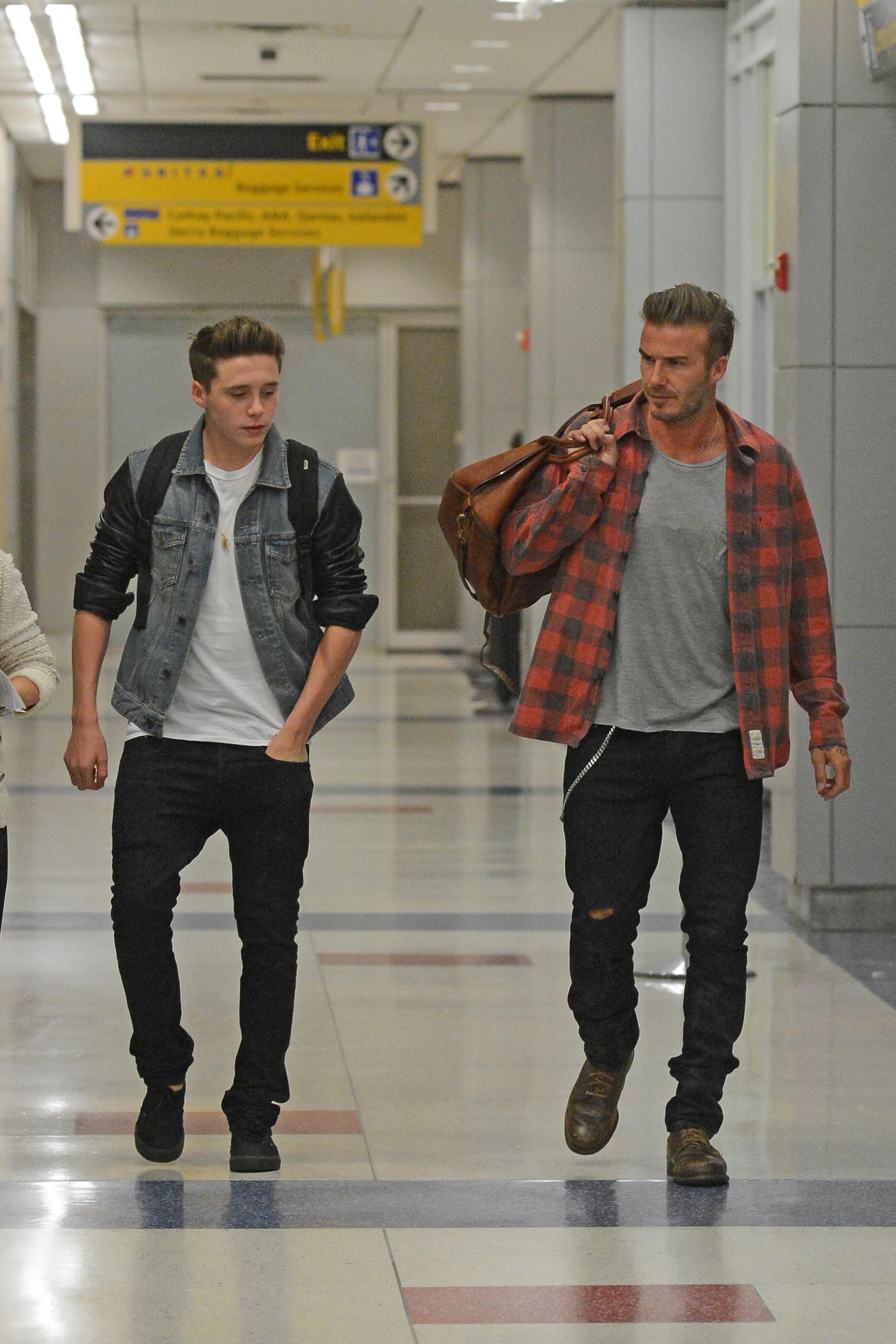 INF &#8211; David Beckham and his Son Brooklyn arrive in New York City