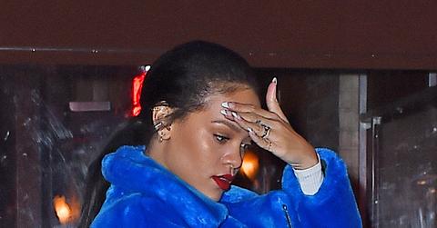 Rihanna has dinner at “Da silvano” restaurant in a blue fur coat, NYC