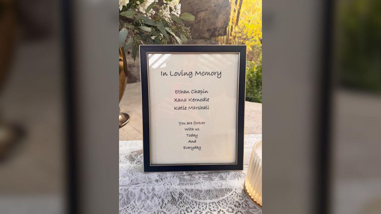 Image of The newlyweds honored their late friends at their wedding.