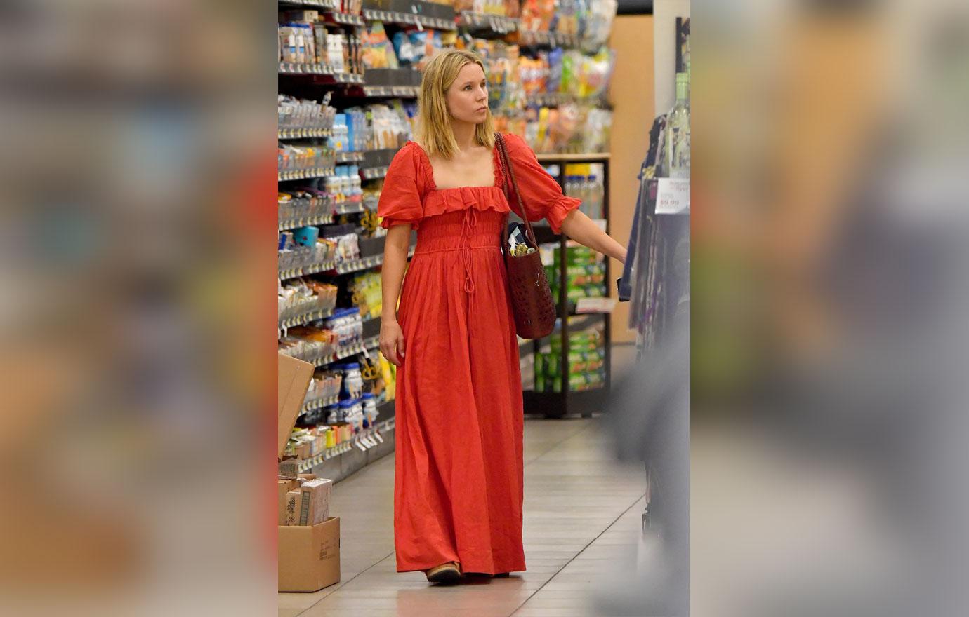 Kristen bell goes grocery store red victorian dress 4