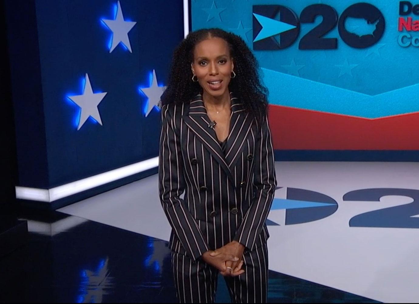 American actress Kerry Washington makes introductory remarks on the third night of the convention