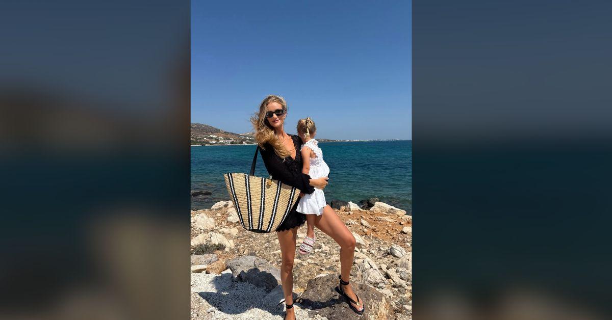Image of Rosie Huntington-Whiteley soaked in the sun with her family in Greece.