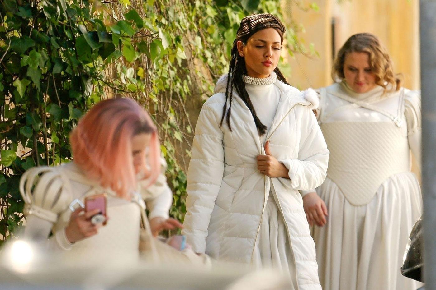 *EXCLUSIVE* Emma Roberts and Eiza Gonzalez dress up for &#8216;Paradise Hills&#8217; in Barcelona