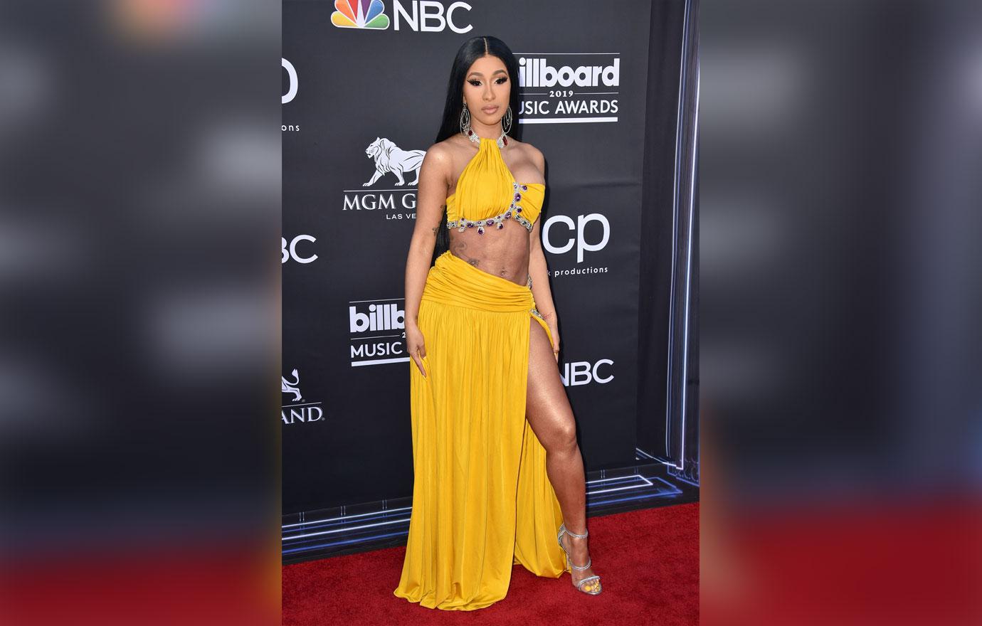 cardi b red carpet yellow dress