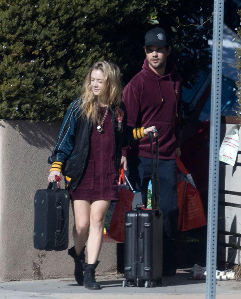 EXCLUSIVE: **PREMIUM EXCLUSIVE RATES APPLY** Billie Lourd leaves her Santa Monica home with rumored boyfriend Taylor Lautner, a day after the death of her mother, Carrie Fisher.