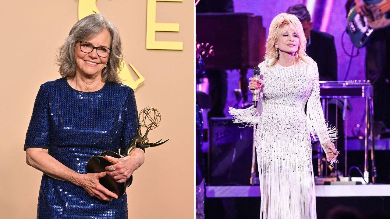 Split photo of Sally Field and Dolly Parton