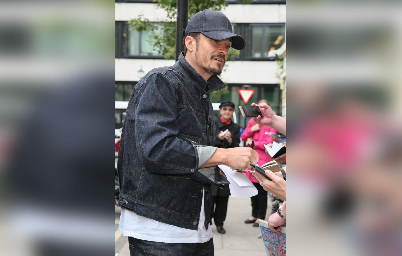 Orlando Bloom arriving at BBC Radio Two Studios to promote his new Westend theatre play &#8216;Killer Joe&#8217; &#8211; London