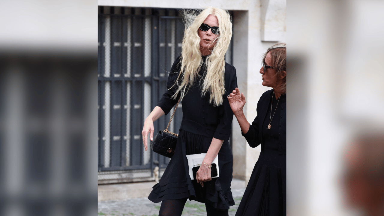 image of Claudia Schiffer made a rare public appearance in Paris on August 31 to attend the funeral of Dior PR executive Mathilde Favier.
