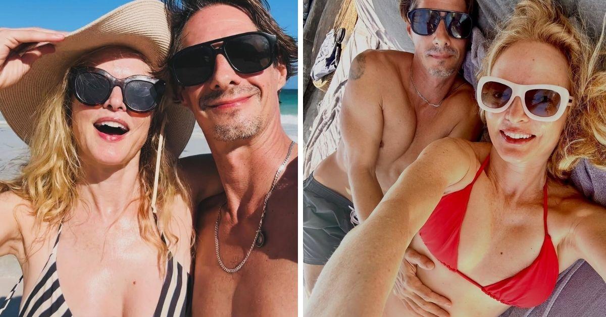 image of The actress wore several string bikinis during the getaway.