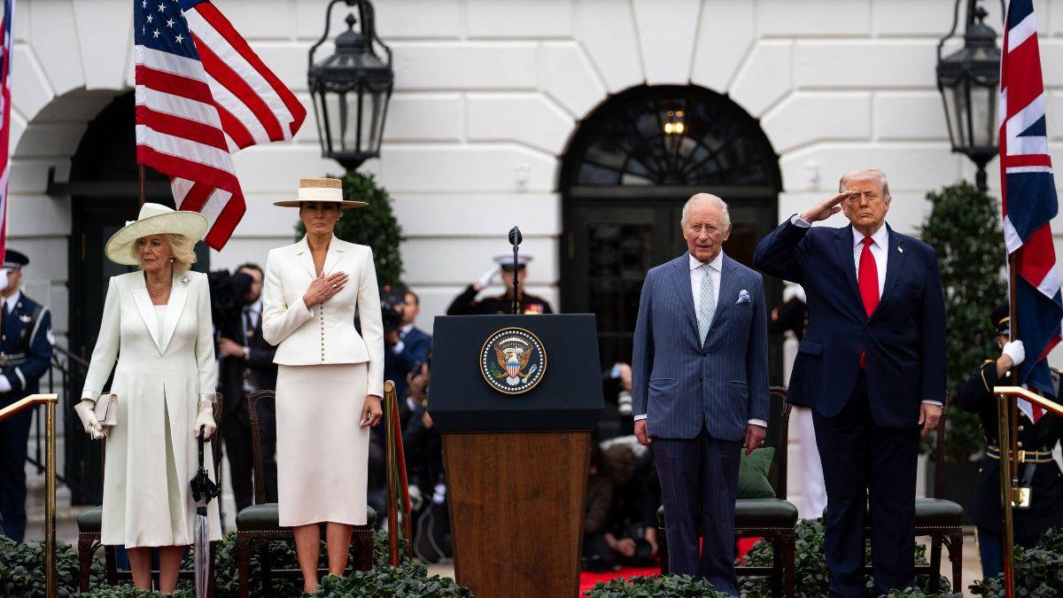 image of Donald trump, Melania trump, queen camilla and King Charles